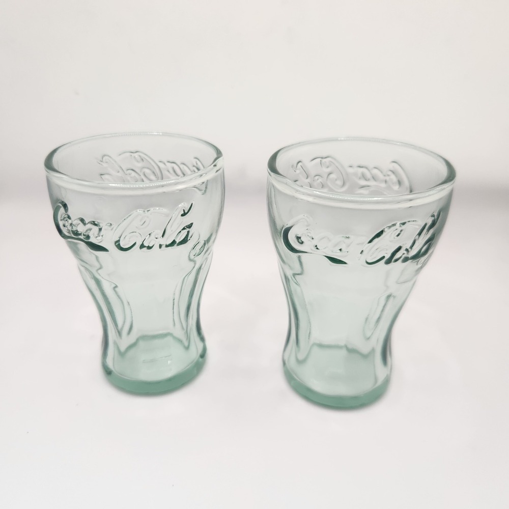 Coca-Cola Glass Mini Juice Glass Green, 3" tall -Set‎ Of 2